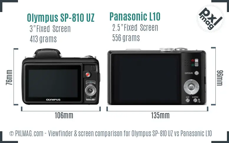 Olympus SP-810 UZ vs Panasonic L10 Screen and Viewfinder comparison