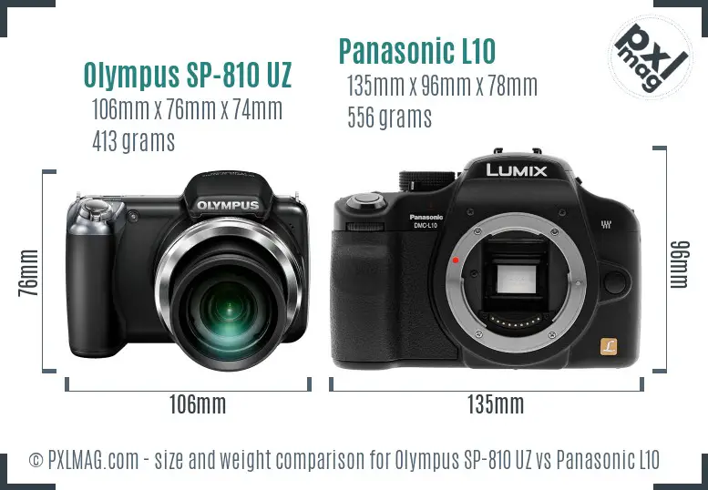 Olympus SP-810 UZ vs Panasonic L10 size comparison