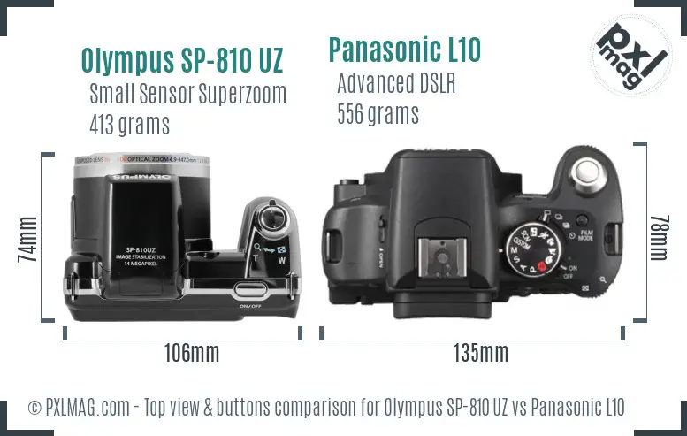 Olympus SP-810 UZ vs Panasonic L10 top view buttons comparison