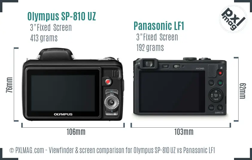 Olympus SP-810 UZ vs Panasonic LF1 Screen and Viewfinder comparison