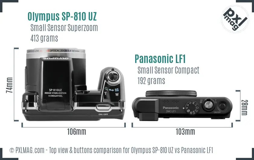 Olympus SP-810 UZ vs Panasonic LF1 top view buttons comparison