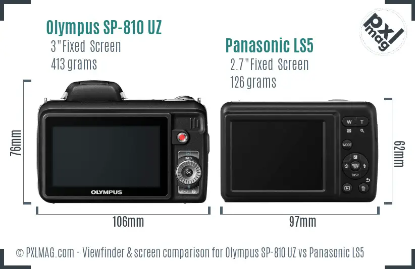 Olympus SP-810 UZ vs Panasonic LS5 Screen and Viewfinder comparison