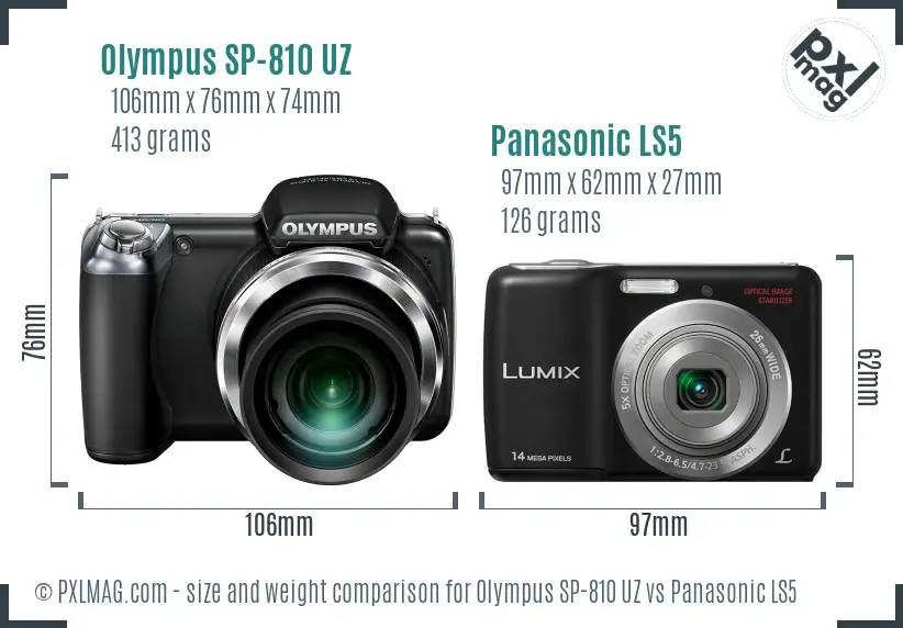 Olympus SP-810 UZ vs Panasonic LS5 size comparison