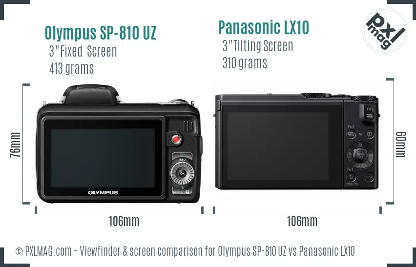 Olympus SP-810 UZ vs Panasonic LX10 Screen and Viewfinder comparison