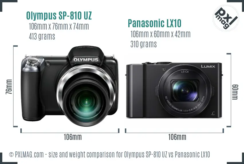 Olympus SP-810 UZ vs Panasonic LX10 size comparison