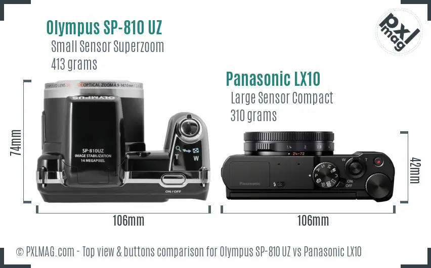 Olympus SP-810 UZ vs Panasonic LX10 top view buttons comparison