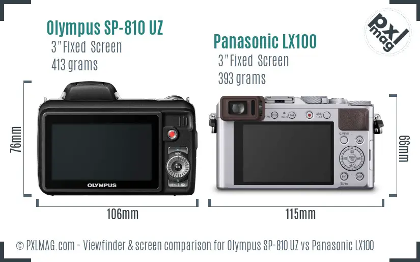 Olympus SP-810 UZ vs Panasonic LX100 Screen and Viewfinder comparison