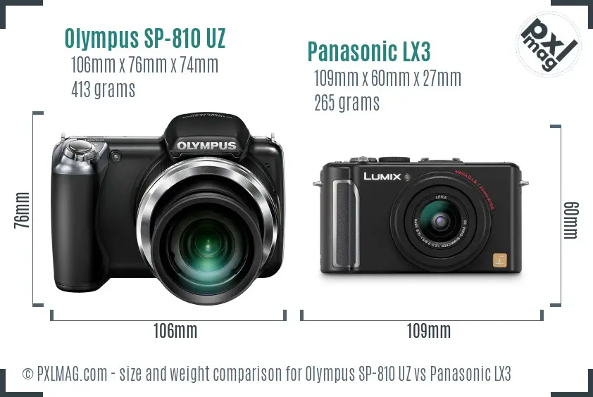 Olympus SP-810 UZ vs Panasonic LX3 size comparison