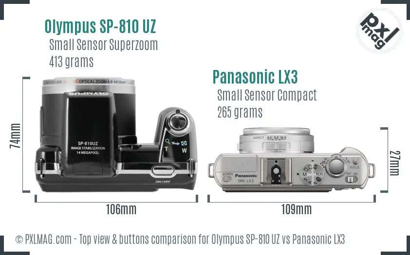 Olympus SP-810 UZ vs Panasonic LX3 top view buttons comparison