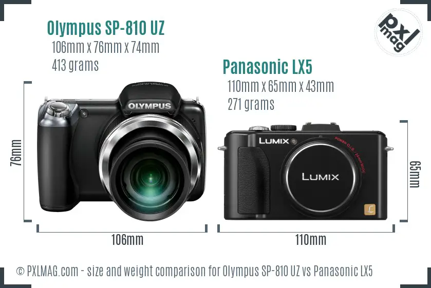 Olympus SP-810 UZ vs Panasonic LX5 size comparison