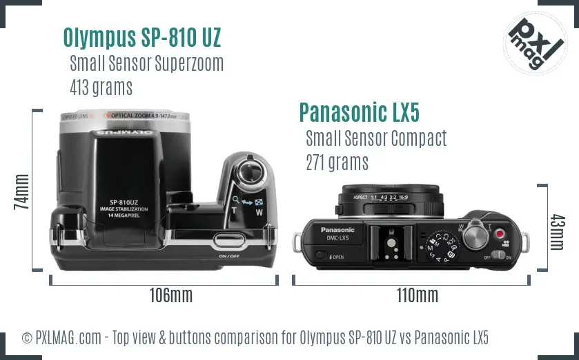 Olympus SP-810 UZ vs Panasonic LX5 top view buttons comparison