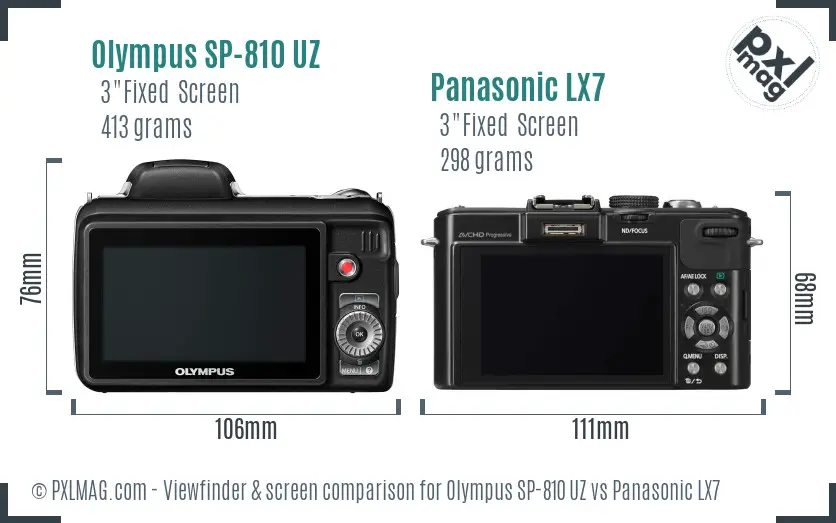 Olympus SP-810 UZ vs Panasonic LX7 Screen and Viewfinder comparison
