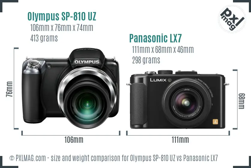 Olympus SP-810 UZ vs Panasonic LX7 size comparison