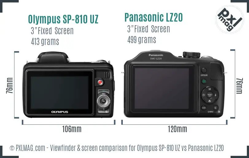 Olympus SP-810 UZ vs Panasonic LZ20 Screen and Viewfinder comparison