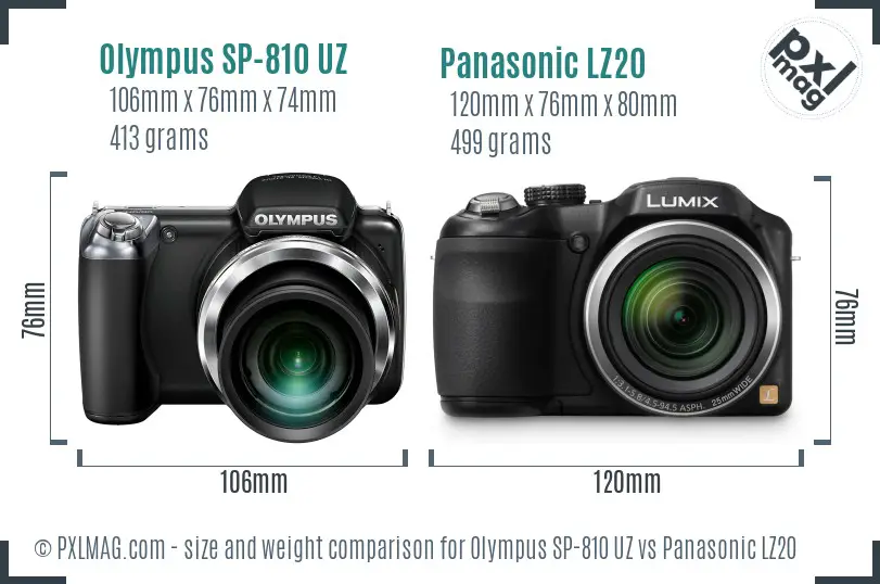 Olympus SP-810 UZ vs Panasonic LZ20 size comparison