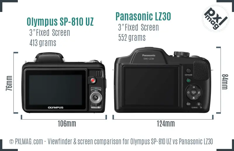Olympus SP-810 UZ vs Panasonic LZ30 Screen and Viewfinder comparison