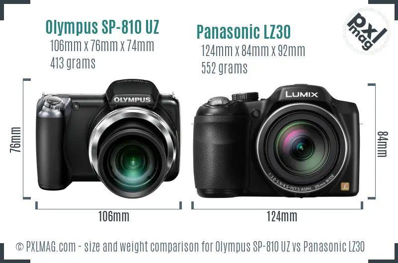 Olympus SP-810 UZ vs Panasonic LZ30 size comparison