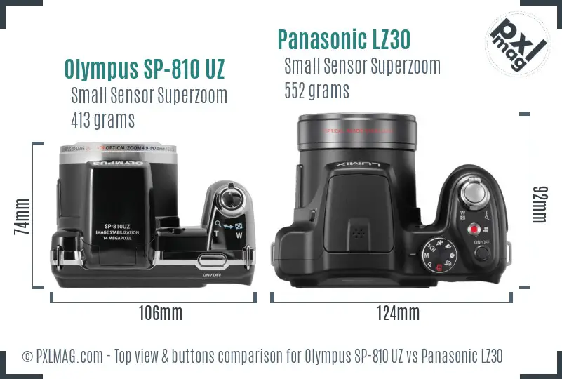 Olympus SP-810 UZ vs Panasonic LZ30 top view buttons comparison