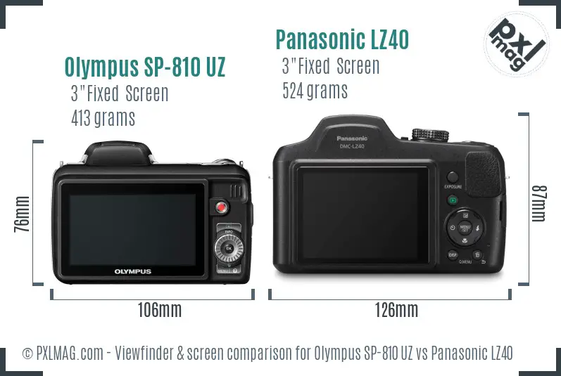 Olympus SP-810 UZ vs Panasonic LZ40 Screen and Viewfinder comparison