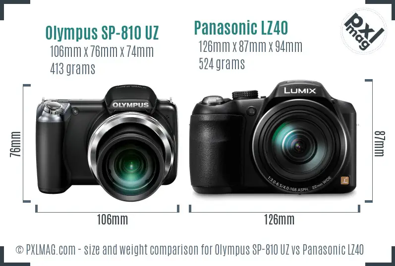 Olympus SP-810 UZ vs Panasonic LZ40 size comparison