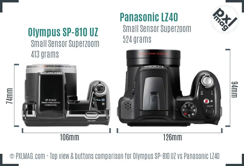 Olympus SP-810 UZ vs Panasonic LZ40 top view buttons comparison