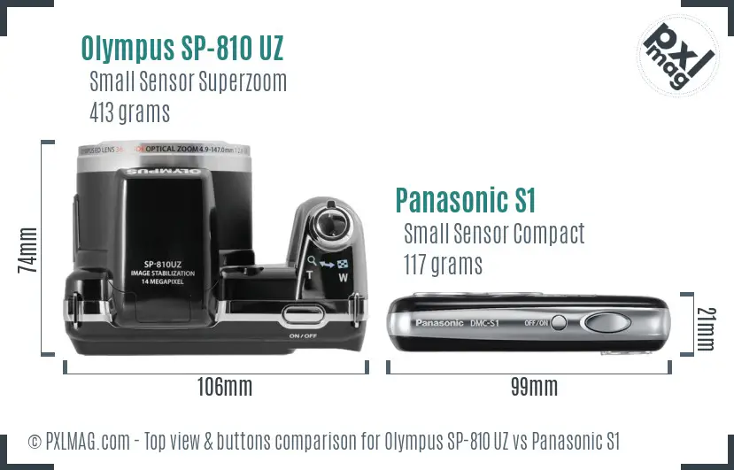 Olympus SP-810 UZ vs Panasonic S1 top view buttons comparison