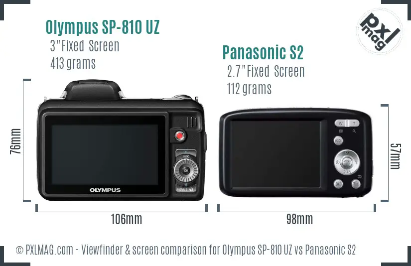Olympus SP-810 UZ vs Panasonic S2 Screen and Viewfinder comparison