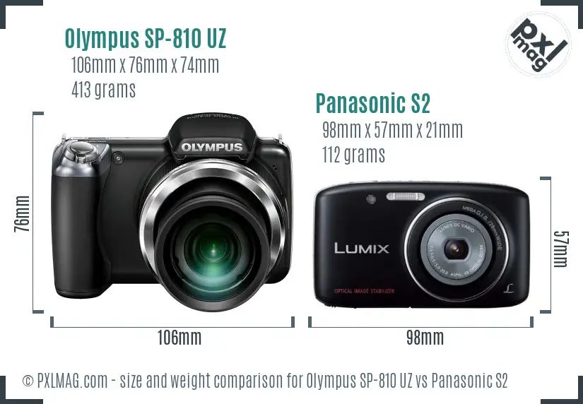 Olympus SP-810 UZ vs Panasonic S2 size comparison