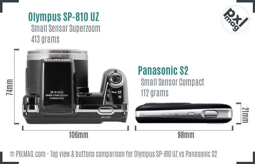 Olympus SP-810 UZ vs Panasonic S2 top view buttons comparison