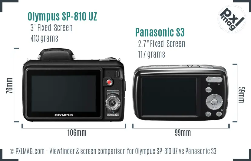 Olympus SP-810 UZ vs Panasonic S3 Screen and Viewfinder comparison