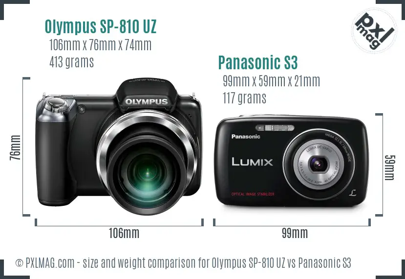Olympus SP-810 UZ vs Panasonic S3 size comparison