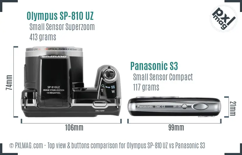 Olympus SP-810 UZ vs Panasonic S3 top view buttons comparison