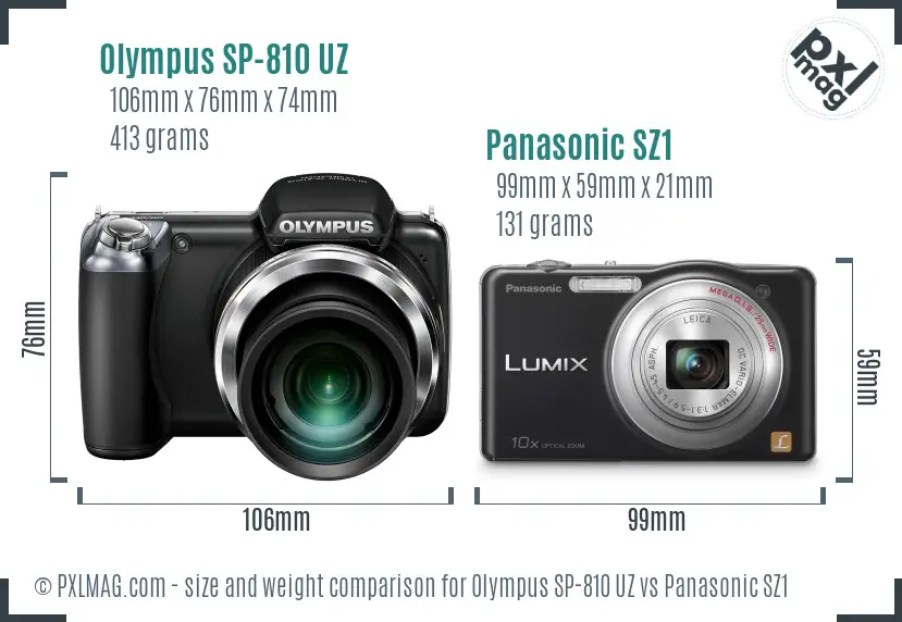 Olympus SP-810 UZ vs Panasonic SZ1 size comparison