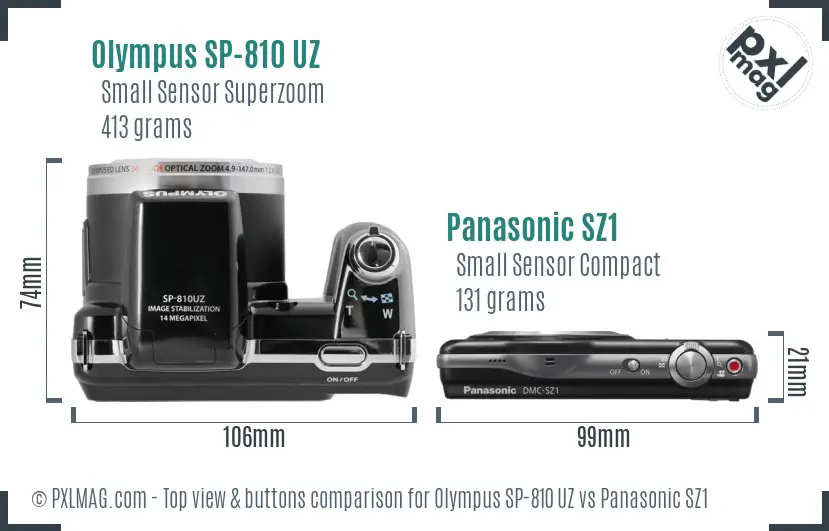 Olympus SP-810 UZ vs Panasonic SZ1 top view buttons comparison