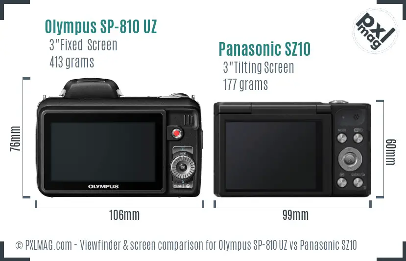 Olympus SP-810 UZ vs Panasonic SZ10 Screen and Viewfinder comparison