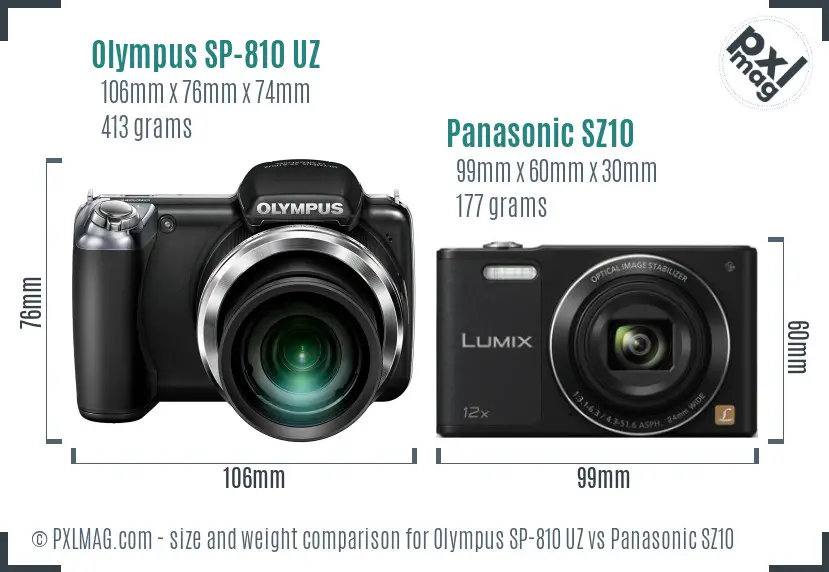 Olympus SP-810 UZ vs Panasonic SZ10 size comparison