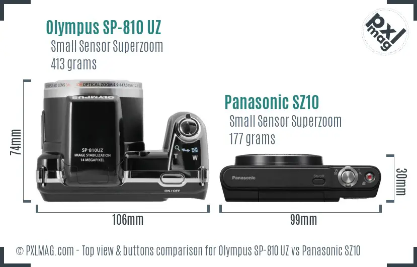 Olympus SP-810 UZ vs Panasonic SZ10 top view buttons comparison