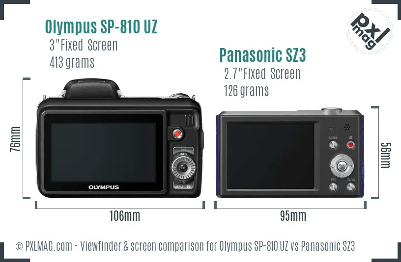Olympus SP-810 UZ vs Panasonic SZ3 Screen and Viewfinder comparison