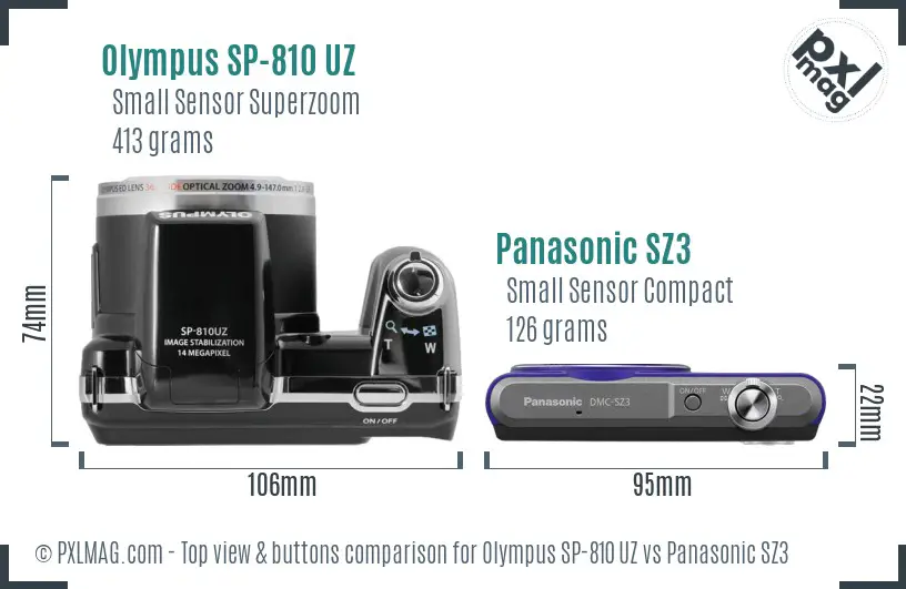 Olympus SP-810 UZ vs Panasonic SZ3 top view buttons comparison