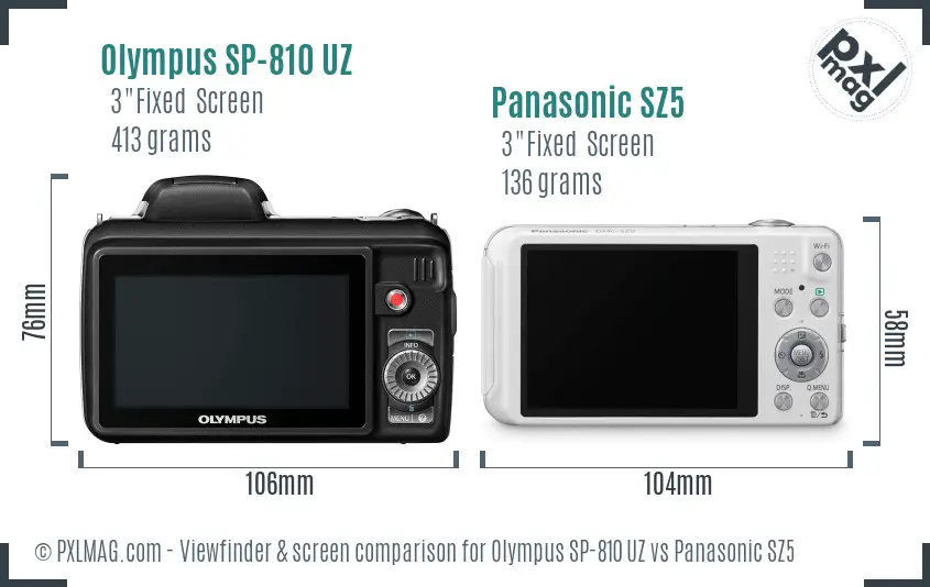 Olympus SP-810 UZ vs Panasonic SZ5 Screen and Viewfinder comparison