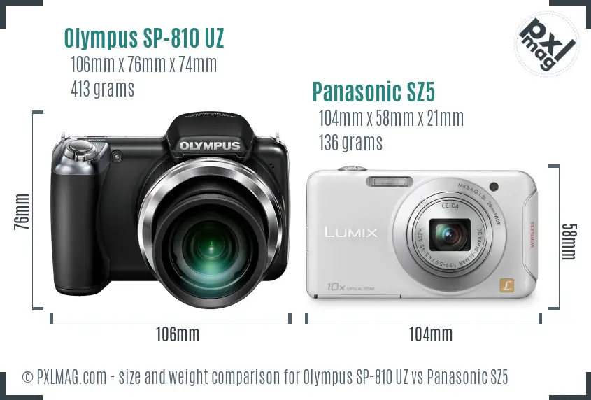 Olympus SP-810 UZ vs Panasonic SZ5 size comparison
