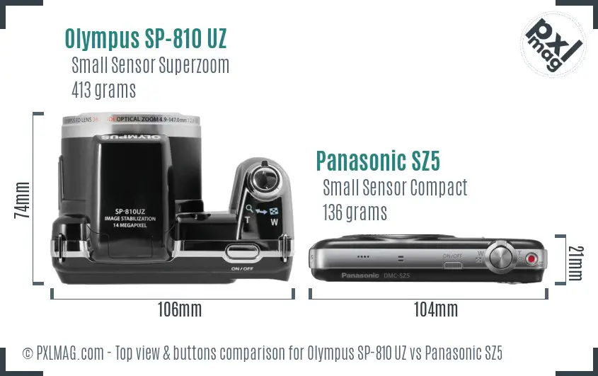 Olympus SP-810 UZ vs Panasonic SZ5 top view buttons comparison