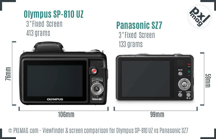 Olympus SP-810 UZ vs Panasonic SZ7 Screen and Viewfinder comparison