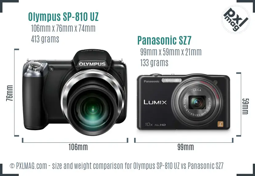 Olympus SP-810 UZ vs Panasonic SZ7 size comparison