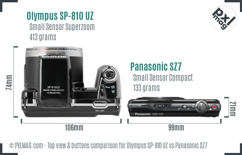 Olympus SP-810 UZ vs Panasonic SZ7 top view buttons comparison