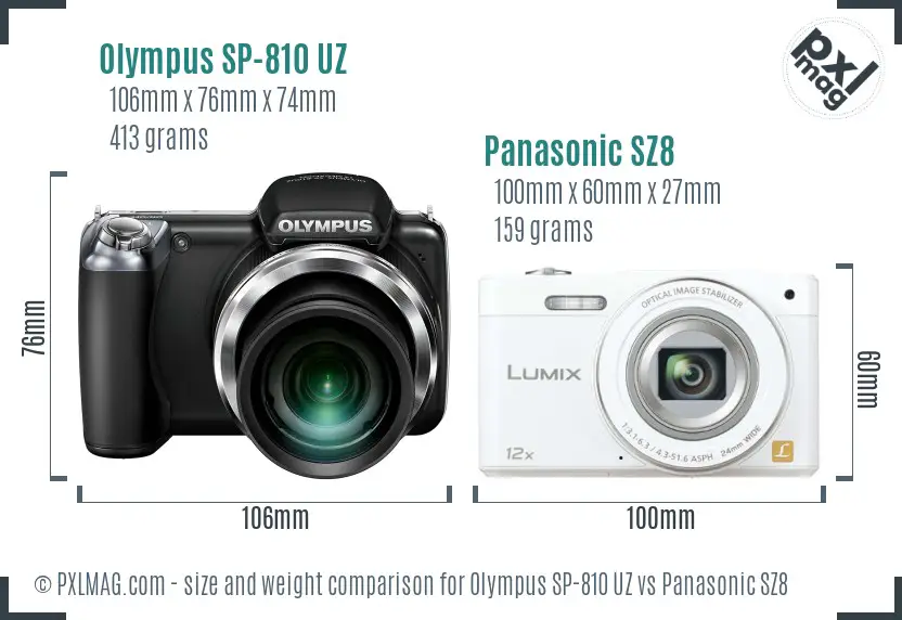 Olympus SP-810 UZ vs Panasonic SZ8 size comparison