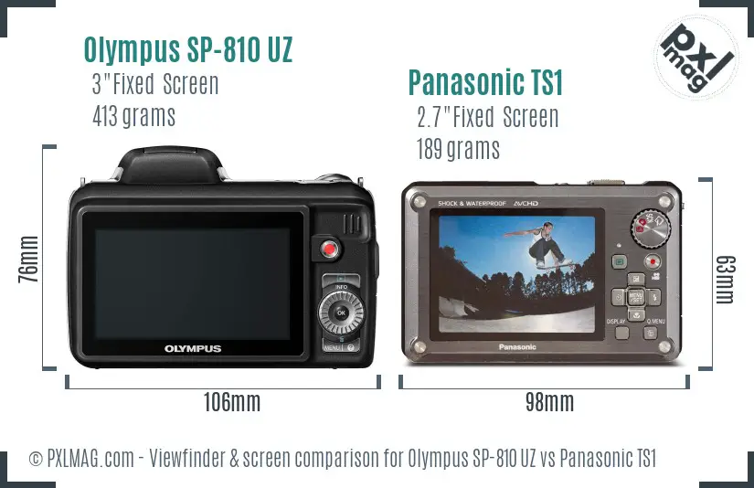 Olympus SP-810 UZ vs Panasonic TS1 Screen and Viewfinder comparison