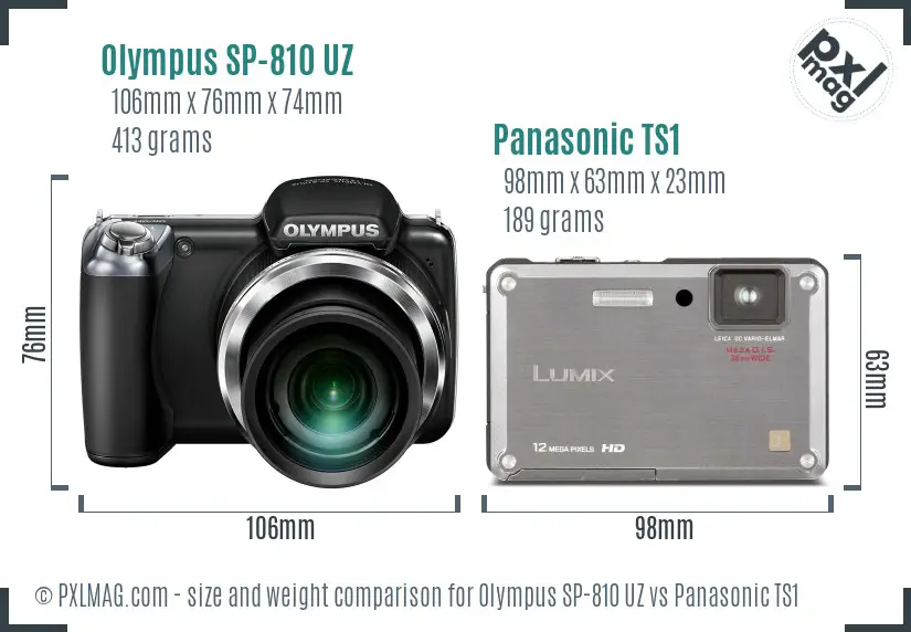 Olympus SP-810 UZ vs Panasonic TS1 size comparison