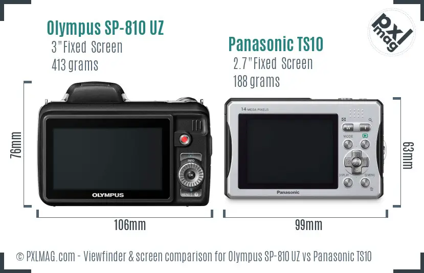 Olympus SP-810 UZ vs Panasonic TS10 Screen and Viewfinder comparison