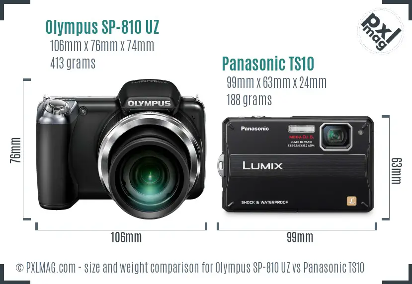 Olympus SP-810 UZ vs Panasonic TS10 size comparison